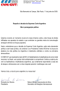 Repudio à decisão da Suprema Corte Argentina - Não à perseguição politica