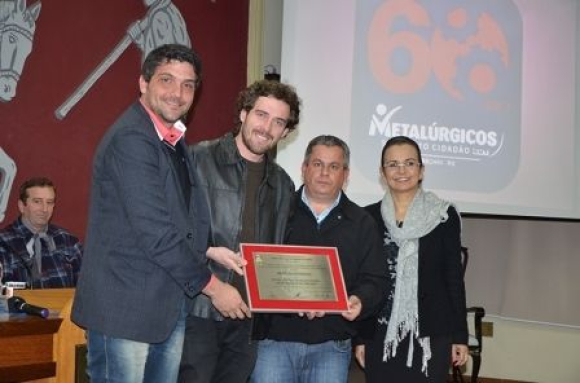 Fernando Barp, Fábio Adamczuk, Silvio Ambrozio e a vice-prefeita Ana de Oliveira