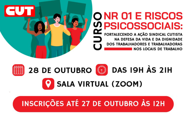 CUT promove curso sobre NR-01 e riscos psicossociais para fortalecer ação sindical